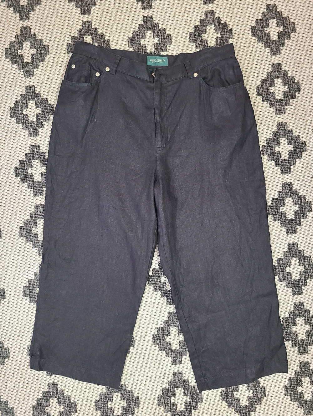 Lauren Ralph Lauren Black Linen  Crop Pants